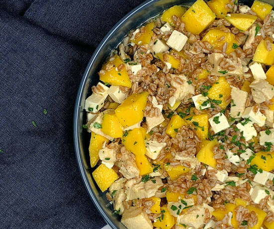 Farro Salad with Mango, Chicken and Feta