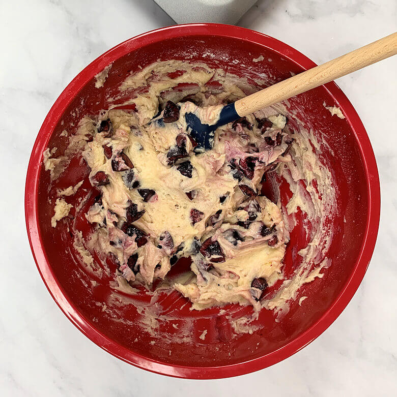 bowl with batter and cherries