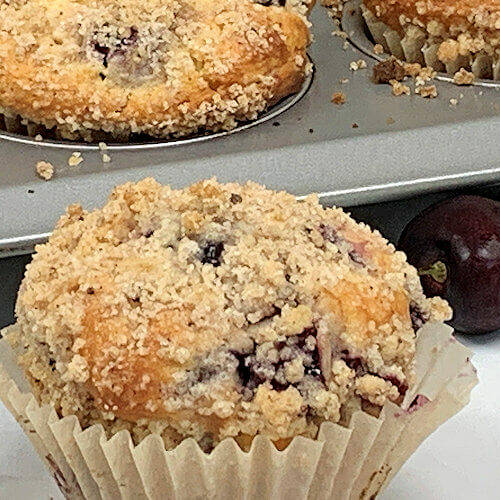 Cherry Muffins with Streusel Topping