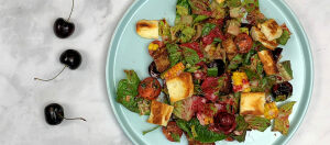 Cherry and Romaine Salad with Halloumi