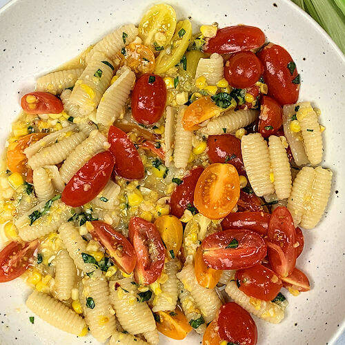 Corn Tomato Pasta with Basil