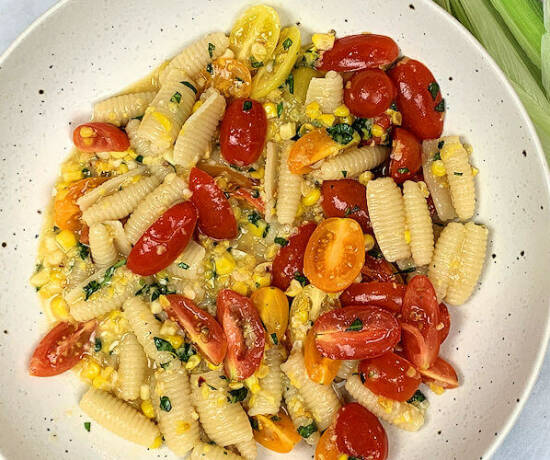 Corn Tomato Pasta with Basil