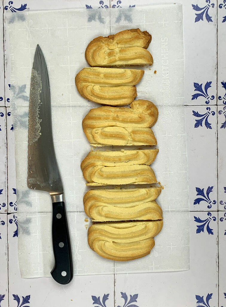 Cut baked cookies with knife