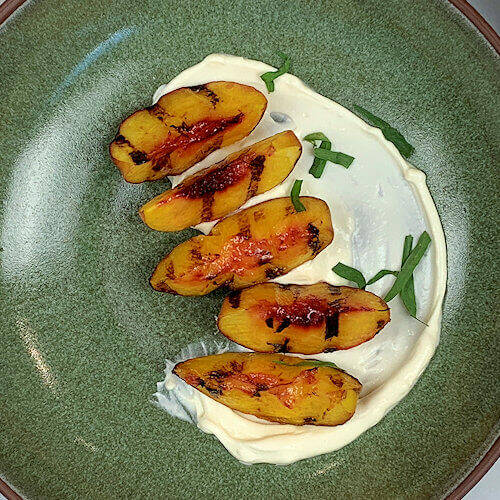 Grilled Peaches on Mascarpone Cream