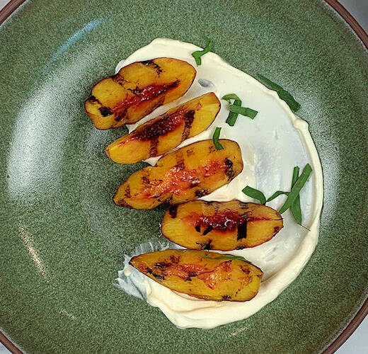 Grilled Peaches on Mascarpone Cream