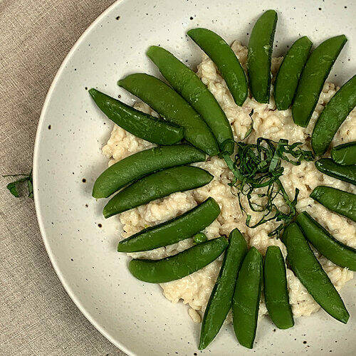 Two Cheese Risotto with Snap Peas