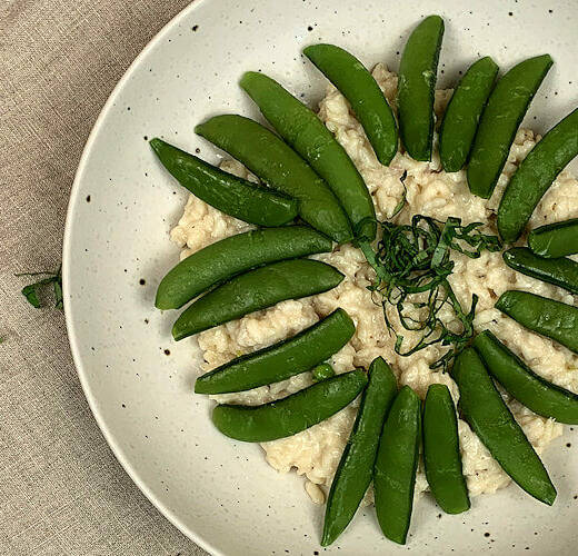 Two Cheese Risotto with Snap Peas