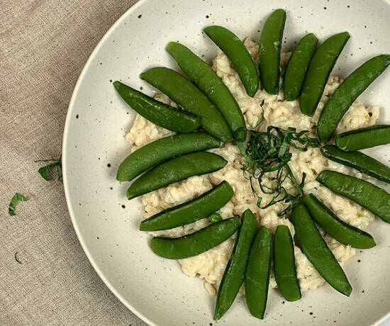 Two Cheese Risotto with Snap Peas