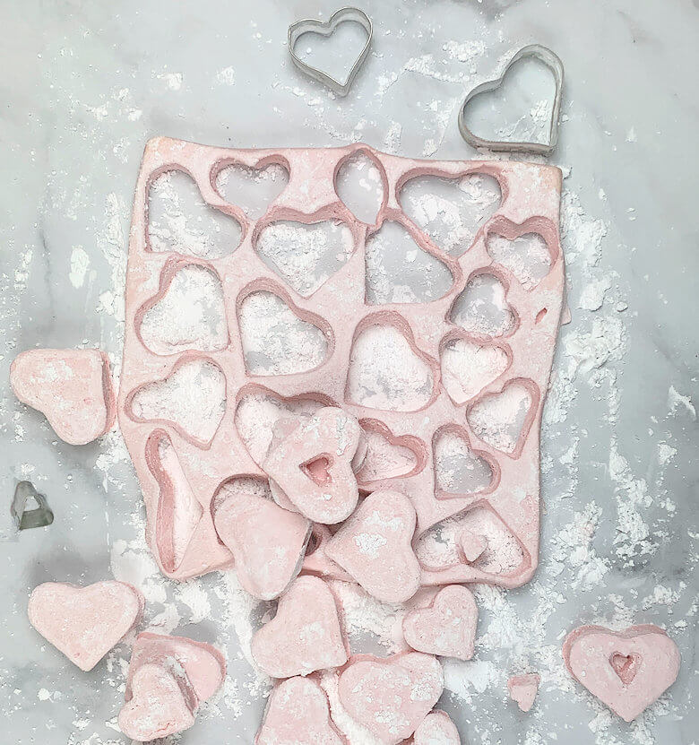 Big marshmallow cut in heart shapes